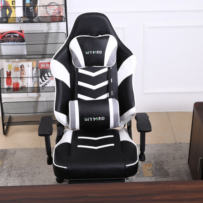 Ergonomic Gaming Chair High Back PU Leather Racing Style Computer Chair with Footrest Headrest Lumbar Pillow Adjustable Armrests for Gaming Office and Relaxation