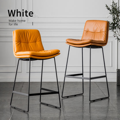 Bar Chair Modern Upholstered Bar Stool with Fabric or Leather Cushion Black Metal Sled Legs Fixed Height Counter Bar Stool for Home Bar Kitchen Island Pub Living Room Home Decor