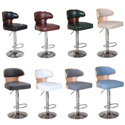 Bar Chair Bar Stool with Curved Wood Backrest Upholstered Seat Chrome Metal Base Multifunctional Height Adjustable Swivel Stool for Home Bar Kitchen Island Pub Living Room Home Decor