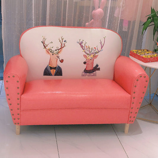 Whimsical Animal-Print Sofa Colorful Leather Upholstery Studded Armrests Kids-Friendly Design