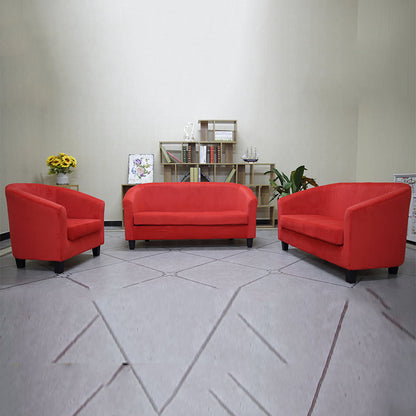 Vibrant Red Leather Tub Armchair Sleek Curved Design Sturdy Wooden Legs Single Seater for Living Rooms & Cozy Reading Nooks