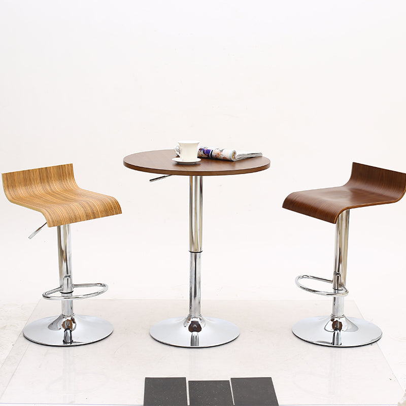 Bar Chair Bar Stool Adjustable Height Swivel Bar Stool with Bent Wood Seat Backrest Chrome Metal Base Multifunctional Modern Bar Stool for Home Bar Kitchen Island Pub Living Room Home Decor