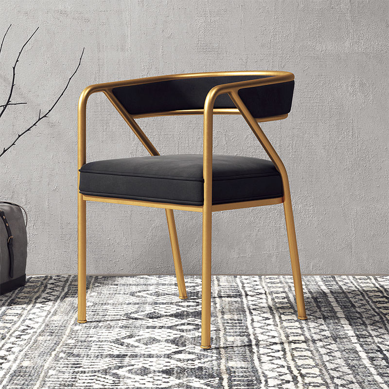 Light Luxury Velvet Dining Chair Gold Metal Frame Geometric Design & Plush Upholstery