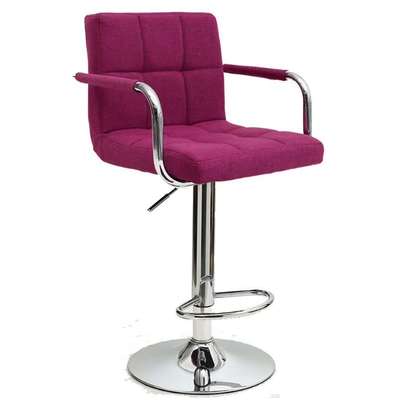 Bar Stool Adjustable Height Swivel Bar Chair with Armrests PU Leather Fabric Upholstered Counter Height Stool with Chrome Base and Footrest for Kitchen Island Pub and Home Bar