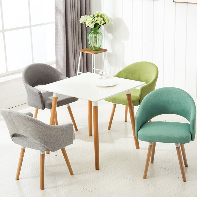 Casual Curved-Back Dining Chair Upholstered Fabric Armrest Design & Wooden Legs for Cozy Spaces