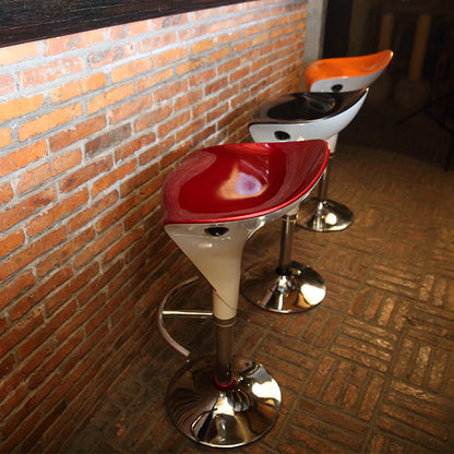 Adjustable Two-Tone Bar Stool Streamlined Glossy Seat Conical Support & Chrome Disc Base