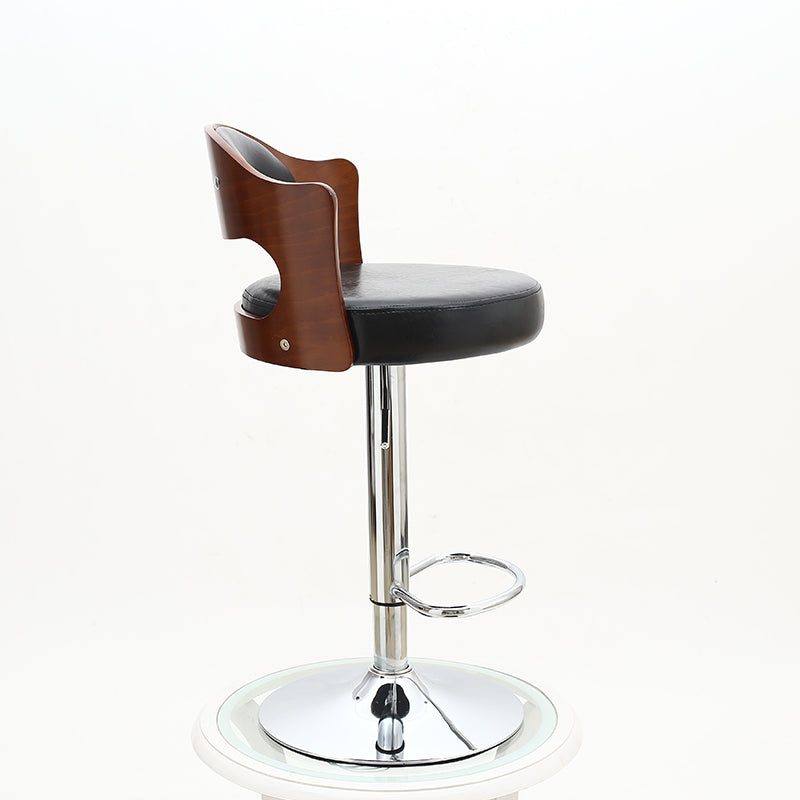 Bar Chair Bar Stool with Cut-Out Wood Backrest Round PU Leather Cushion Chrome Metal Base Multifunctional Height Adjustable Swivel Stool for Home Bar Kitchen Island Pub Living Room Home Decor