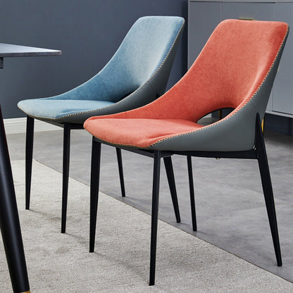 Light Luxury Contrast Dining Chair Velvet-Leather Mix 108° Ergonomic Back & Stylish Stitching for Modern Spaces