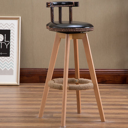 Bar Chair Bar Stool with Rivet Trim or Animal Print Fabric Cushion Short Backrest Solid Beech Wood Legs Multifunctional Fixed Height Bar Stool for Home Bar Kitchen Island Pub Living Room Home Decor