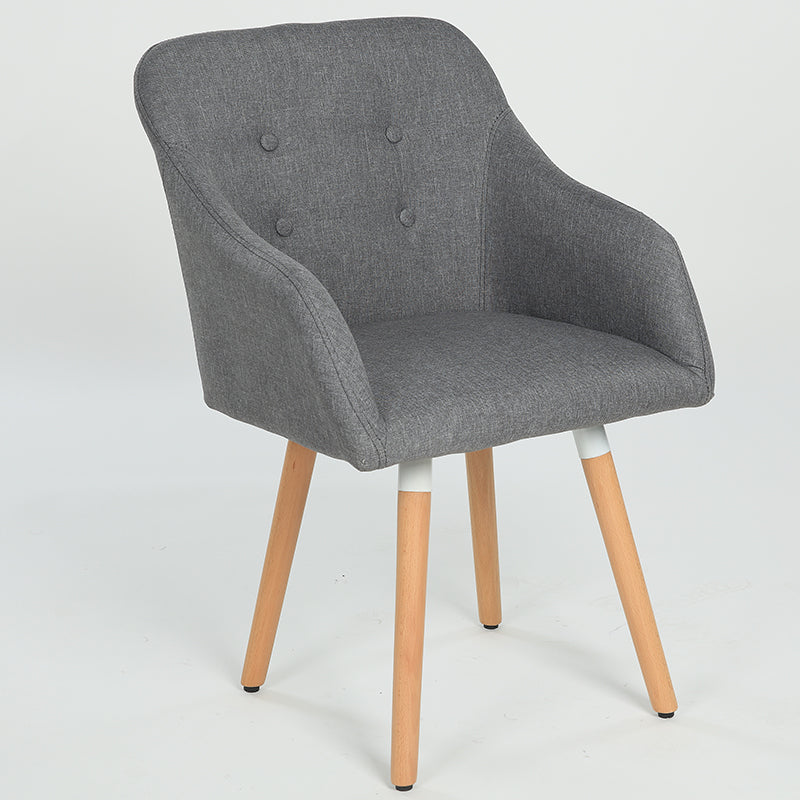 Casual Tufted Dining Chair Plaid/Print Fabric Button Detail & Wooden Legs for Cozy Spaces