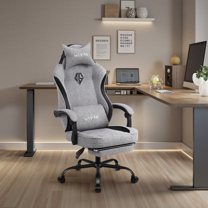 Gaming Chair Comfortable Video Game Chairs for Adults with Footrest High Back Headrest Lumbar Support Fabric Office Computer Desk Chair Reclining Ergonomic Big and Tall Silla Gamer