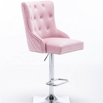 Bar Chair Bar Stool with Tufted Velvet Cushion Chrome Metal Base Multifunctional Height Adjustable Swivel Stool for Home Bar Kitchen Island Pub Living Room Home Decor