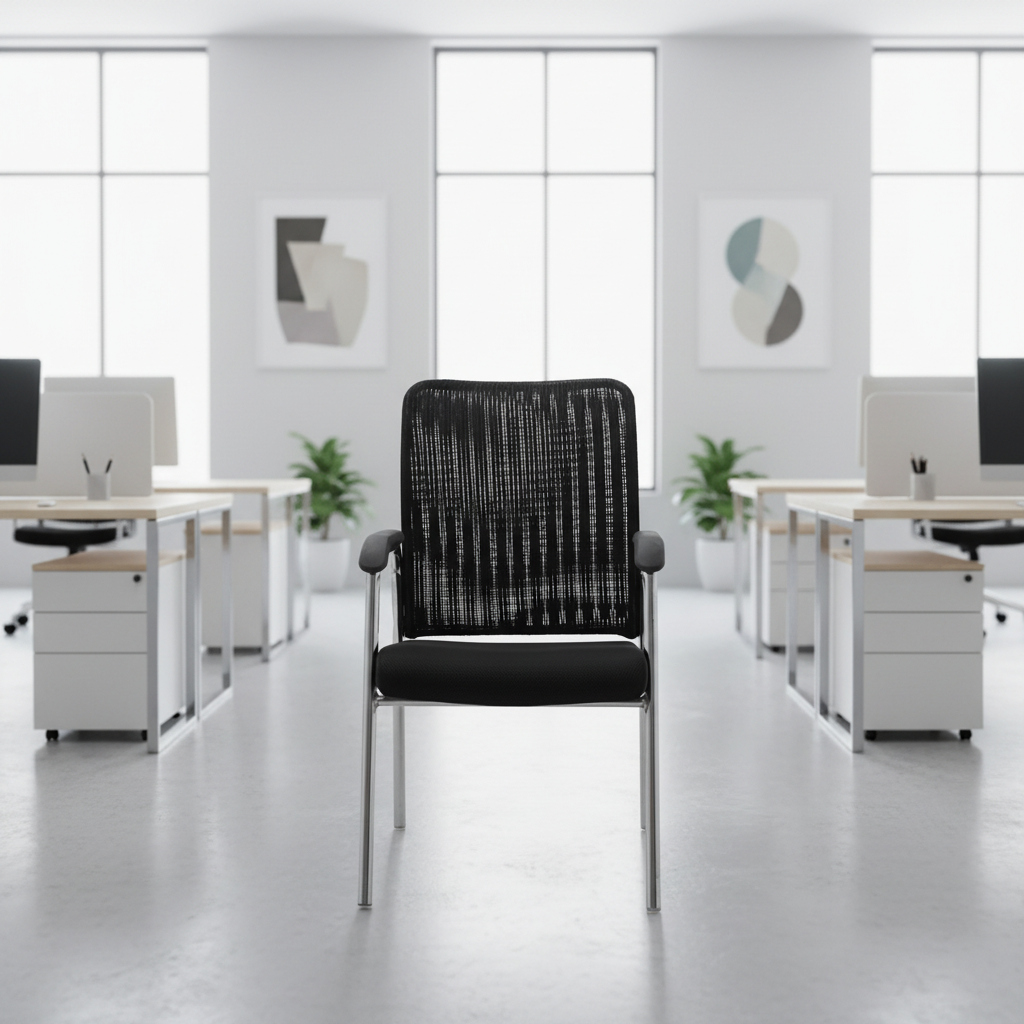 Office Chair Mesh Back with Chrome Metal Frame Ergonomic Padded Armrest Fabric Seat Stackable Conference Room Chair for Reception Meeting Room Waiting Room Home Office