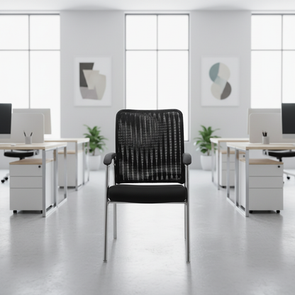 Office Chair Mesh Back with Chrome Metal Frame Ergonomic Padded Armrest Fabric Seat Stackable Conference Room Chair for Reception Meeting Room Waiting Room Home Office