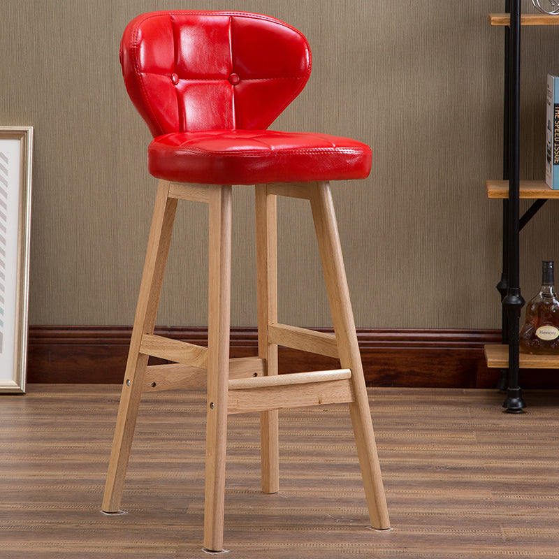 Bar Chair Bar Stool with Tufted Backrest and Cushion PU Leather Upholstered Solid Wood Legs Fixed Height Counter Bar Stool for Home Bar Kitchen Island Pub Living Room Home Decor