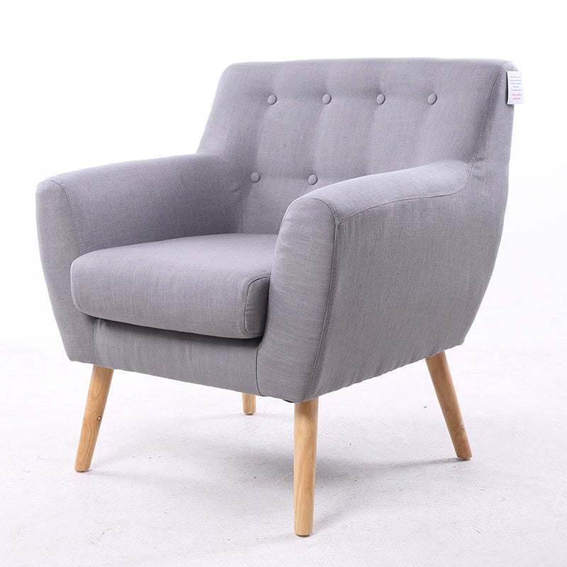 Gray Button-Tufted 2-Seater Sofa Soft Fabric Wooden Legs Modern Curved Design for Stylish Living Rooms & Cozy Apartment Areas