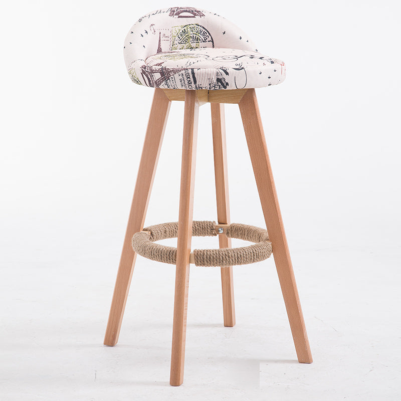 Bar Chair Bar Stool with Hemp Rope Wrapped Footrest Bucket Seat Design Fabric Upholstered Solid Beech Wood Legs Multifunctional Counter Chair for Home Bar Kitchen Island Cafe Pub Indoor Home Decoration
