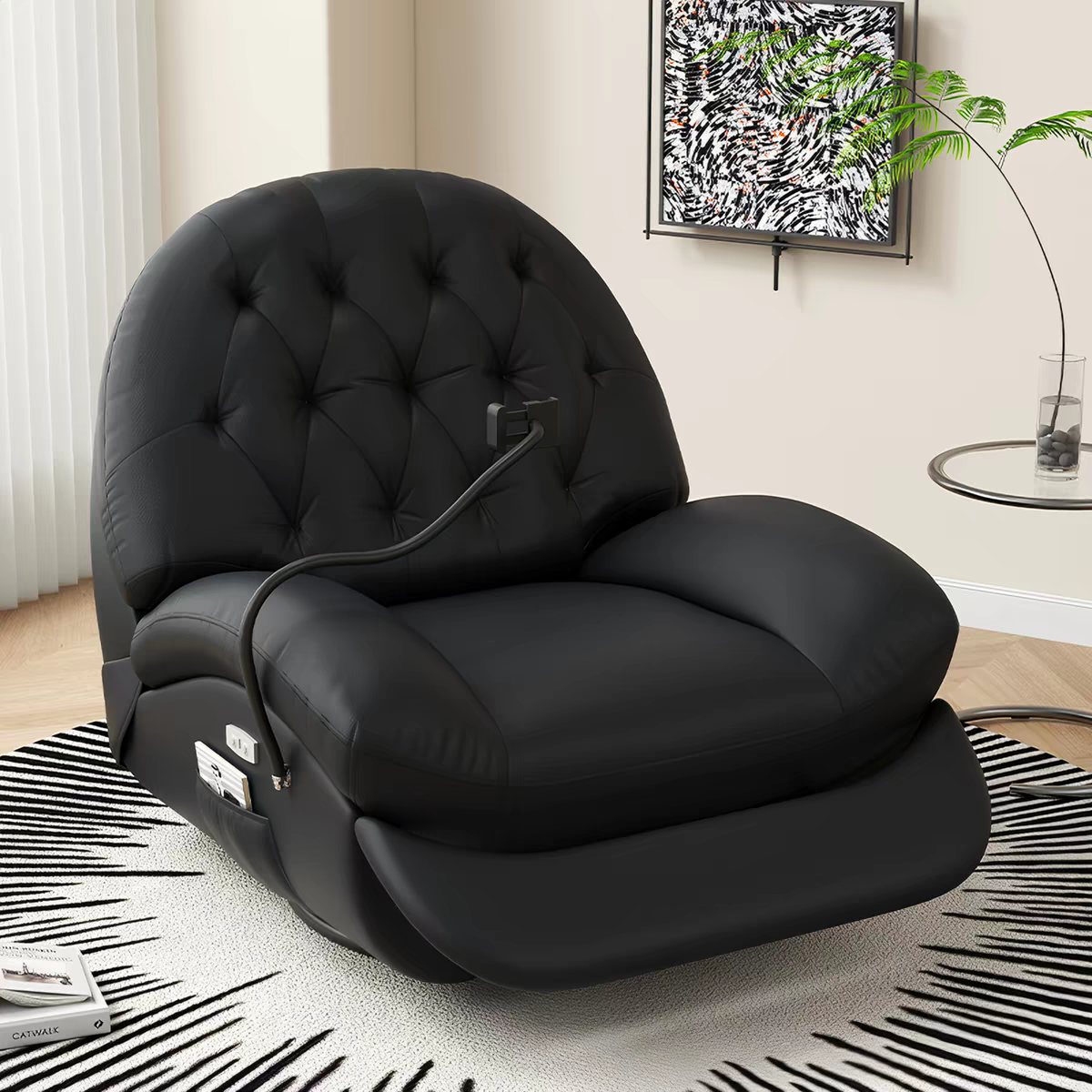 Recliner Chair with Adjustable Back and Footrest, Ergonomic Soft Fabric Lazy Sofa with Phone Holder for Living Room Bedroom Office Relaxation