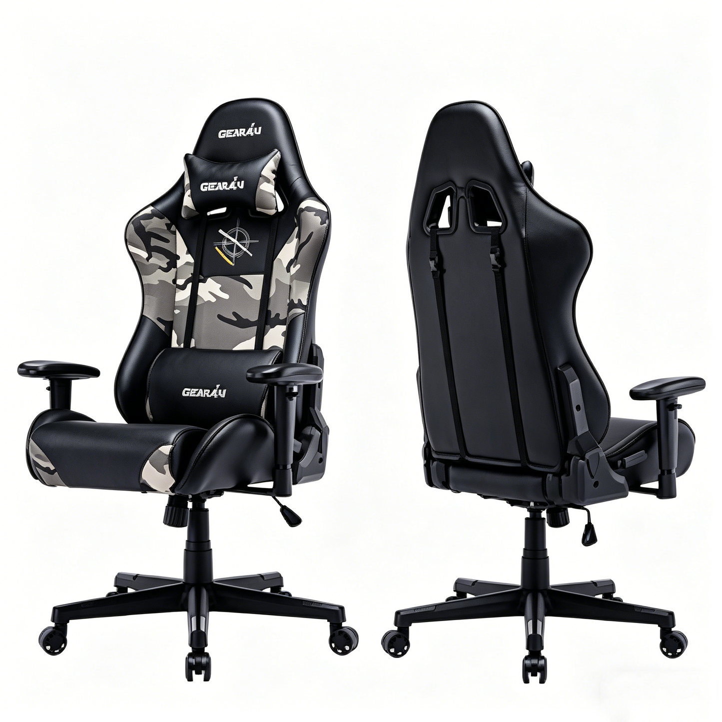 Camouflage Ergonomic Gaming Chair High Back PU Leather Racing Style Computer Chair with Adjustable Headrest Lumbar Pillow 170° Reclining Swivel Office Chair