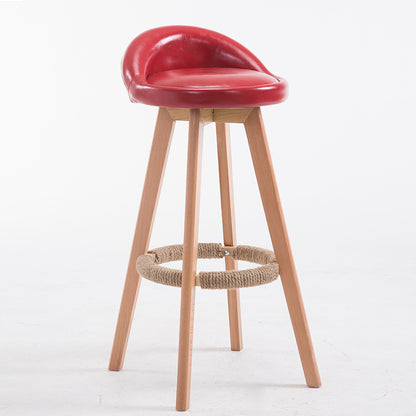 Bar Chair Bar Stool with Hemp Rope Wrapped Footrest Bucket Seat Design Fabric Upholstered Solid Beech Wood Legs Multifunctional Counter Chair for Home Bar Kitchen Island Cafe Pub Indoor Home Decoration
