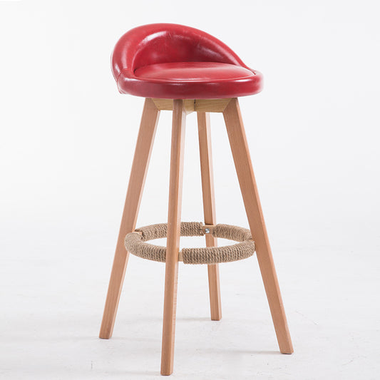 Bar Chair Bar Stool with Hemp Rope Wrapped Footrest Bucket Seat Design Fabric Upholstered Solid Beech Wood Legs Multifunctional Counter Chair for Home Bar Kitchen Island Cafe Pub Indoor Home Decoration