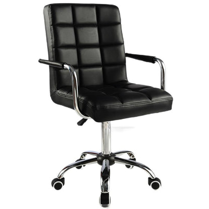 Bar Chair Bar Stool with Grid Quilted Cushion PU Leather Upholstered Chrome Metal Armrests and Casters Multifunctional Adjustable Height Swivel Stool for Home Bar Kitchen Island Pub Living Room Home Decor