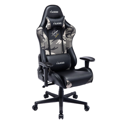 Camouflage Ergonomic Gaming Chair High Back PU Leather Racing Style Computer Chair with Adjustable Headrest Lumbar Pillow 170° Reclining Swivel Office Chair