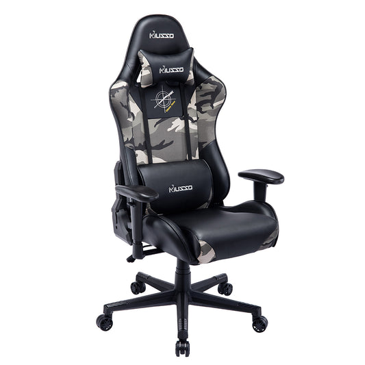 Camouflage Ergonomic Gaming Chair High Back PU Leather Racing Style Computer Chair with Adjustable Headrest Lumbar Pillow 170° Reclining Swivel Office Chair