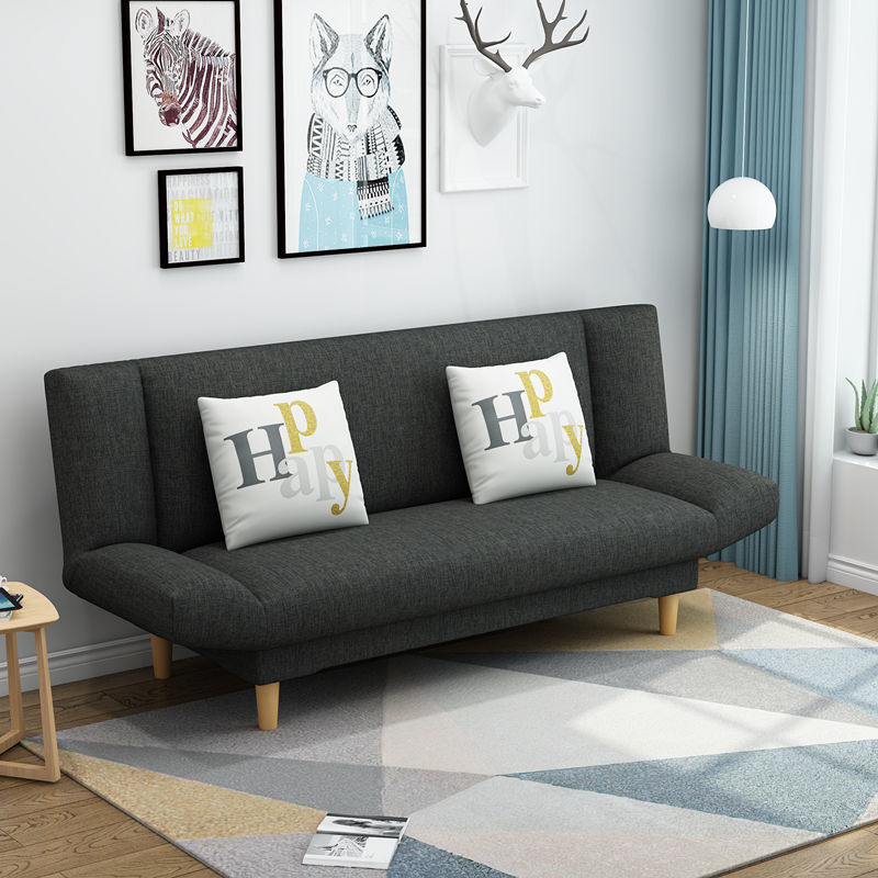 Foldable Multi-Color Sofa Bed Fun Pattern Pillows Wooden Legs Compact Living Design
