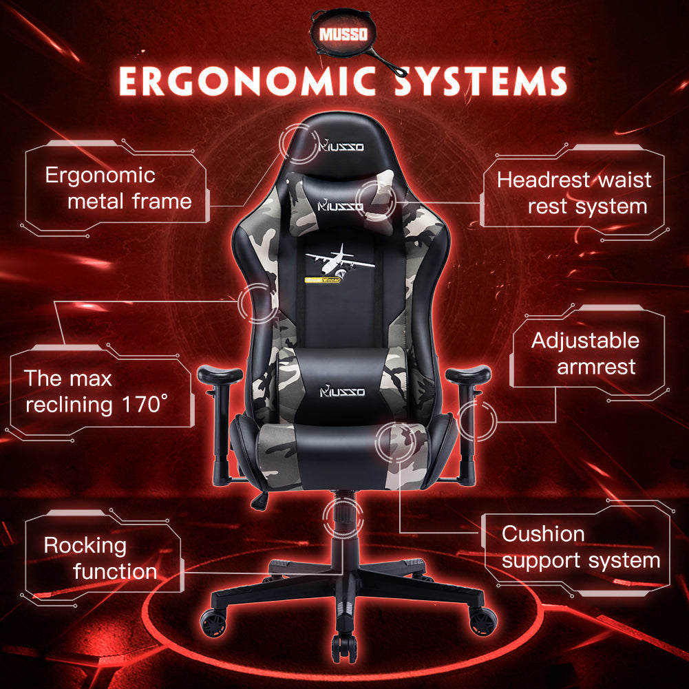 MUSSO ZERO Series Black-White Gaming Chair Headrest Adjustable Arms Sturdy Base Ergonomic Support for Extended Gaming & Office Work Sessions