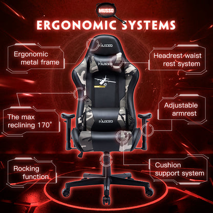 MUSSO ZERO Series Black-White Gaming Chair Headrest Adjustable Arms Sturdy Base Ergonomic Support for Extended Gaming & Office Work Sessions