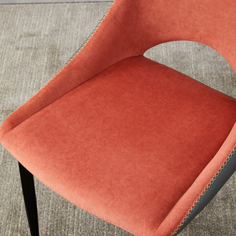 Light Luxury Contrast Dining Chair Velvet-Leather Mix 108° Ergonomic Back & Stylish Stitching for Modern Spaces