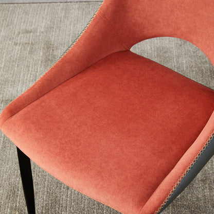 Light Luxury Contrast Dining Chair Velvet-Leather Mix 108° Ergonomic Back & Stylish Stitching for Modern Spaces