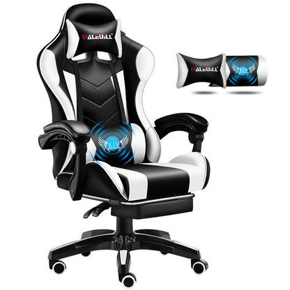KALEULL Massage Gaming Chair Racing-Style Ergonomic Reclining Chair with Footrest & Vibrating Lumbar Support