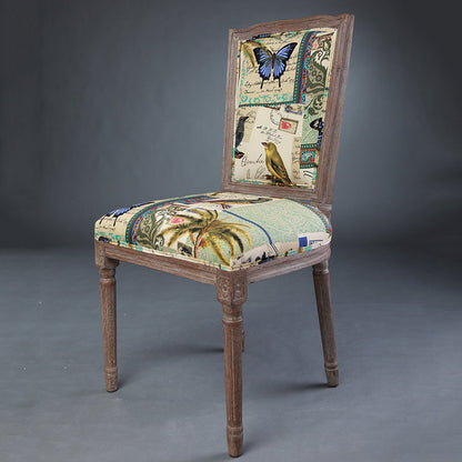 Vintage Wooden Chair with Deer Illustration Upholstered Seat for Dining/Living Room