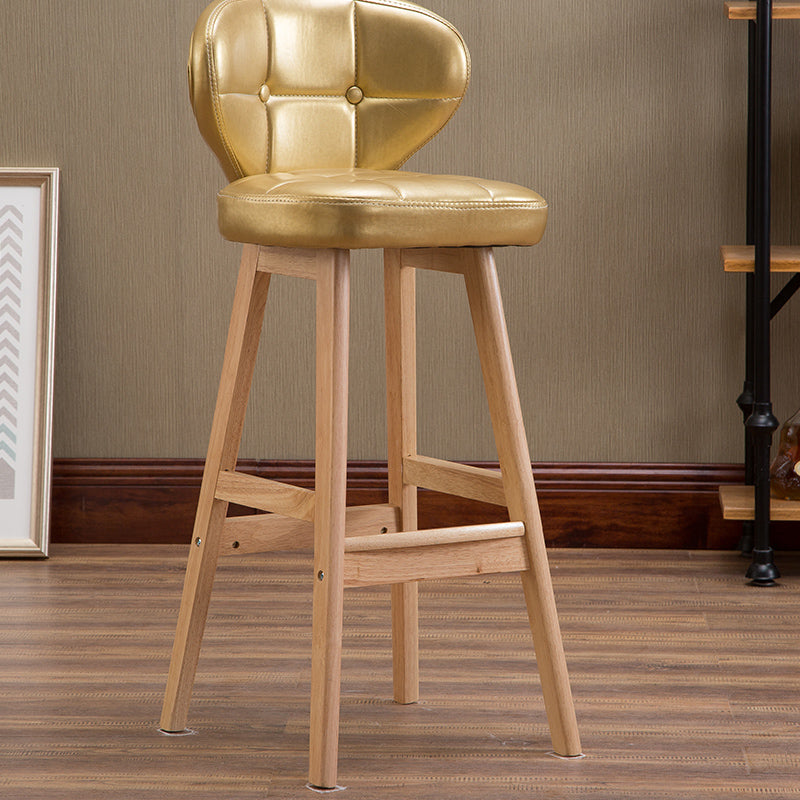 Bar Chair Bar Stool with Tufted Backrest and Cushion PU Leather Upholstered Solid Wood Legs Fixed Height Counter Bar Stool for Home Bar Kitchen Island Pub Living Room Home Decor