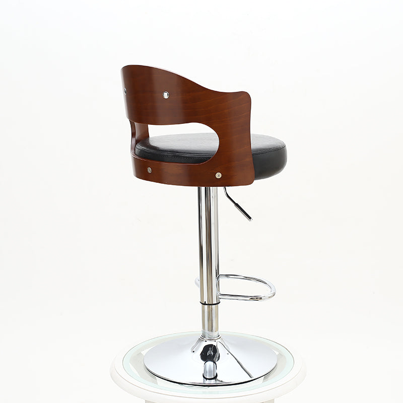 Bar Chair Bar Stool with Cut-Out Wood Backrest Round PU Leather Cushion Chrome Metal Base Multifunctional Height Adjustable Swivel Stool for Home Bar Kitchen Island Pub Living Room Home Decor