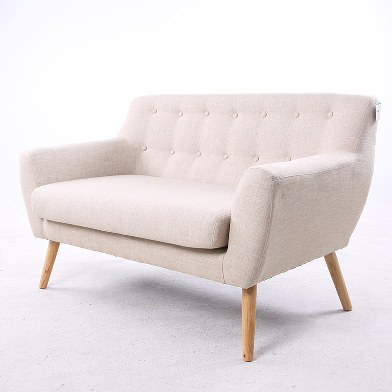 Gray Button-Tufted 2-Seater Sofa Soft Fabric Wooden Legs Modern Curved Design for Stylish Living Rooms & Cozy Apartment Areas
