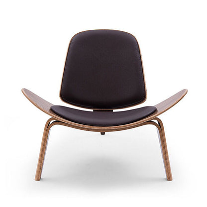 Modern Wooden Lounge Chair with Blue Leather - Sculptural Design for Living Room