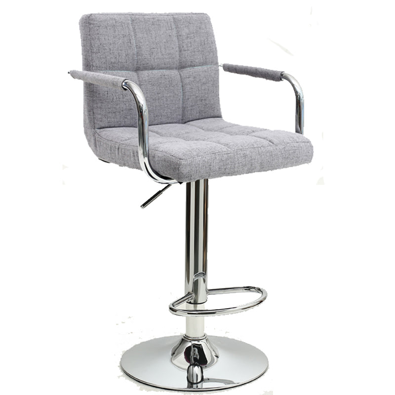 Bar Stool Adjustable Height Swivel Bar Chair with Armrests PU Leather Fabric Upholstered Counter Height Stool with Chrome Base and Footrest for Kitchen Island Pub and Home Bar