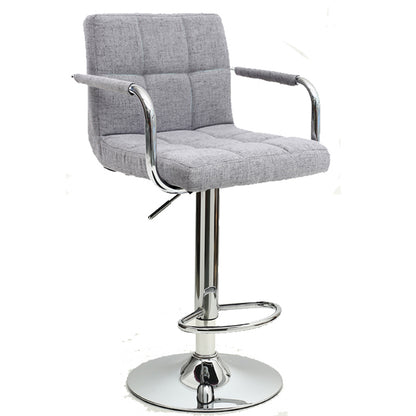 Bar Stool Adjustable Height Swivel Bar Chair with Armrests PU Leather Fabric Upholstered Counter Height Stool with Chrome Base and Footrest for Kitchen Island Pub and Home Bar