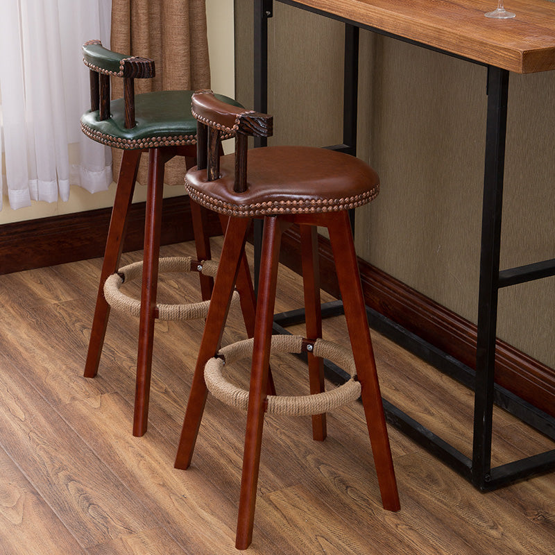 Bar Chair Bar Stool with Rivet Trim or Animal Print Fabric Cushion Short Backrest Solid Beech Wood Legs Multifunctional Fixed Height Bar Stool for Home Bar Kitchen Island Pub Living Room Home Decor