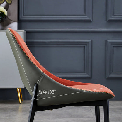 Light Luxury Contrast Dining Chair Velvet-Leather Mix 108° Ergonomic Back & Stylish Stitching for Modern Spaces