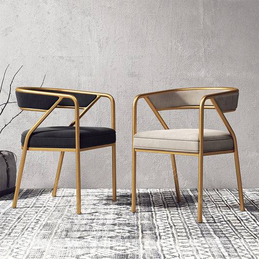 Light Luxury Velvet Dining Chair Gold Metal Frame Geometric Design & Plush Upholstery