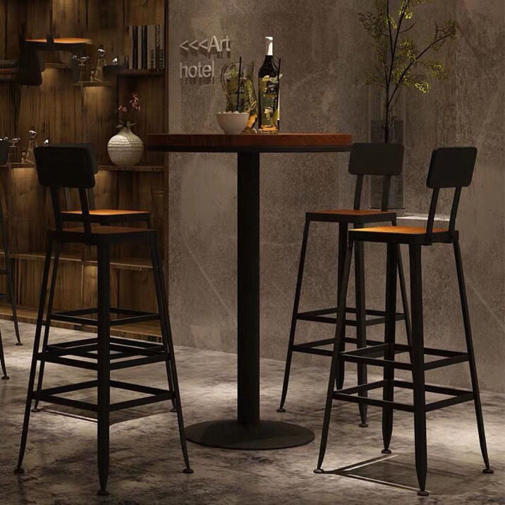 Bar Chair Bar Stool with Industrial A-Frame Legs Wood Seat Black Metal Base Stationary Stool for Home Bar Kitchen Island Pub Living Room Home Decor