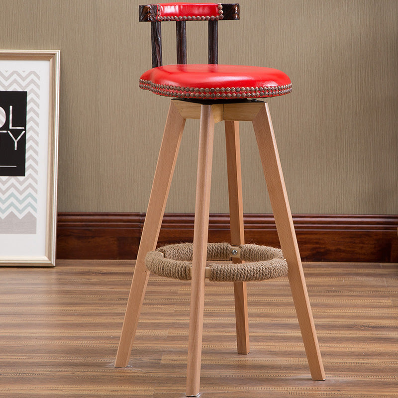 Bar Chair Bar Stool with Rivet Trim or Animal Print Fabric Cushion Short Backrest Solid Beech Wood Legs Multifunctional Fixed Height Bar Stool for Home Bar Kitchen Island Pub Living Room Home Decor