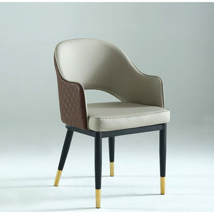 Light Luxury Contrast Leather Armchair Quilted Detail Black-Gold Legs & Curved Back