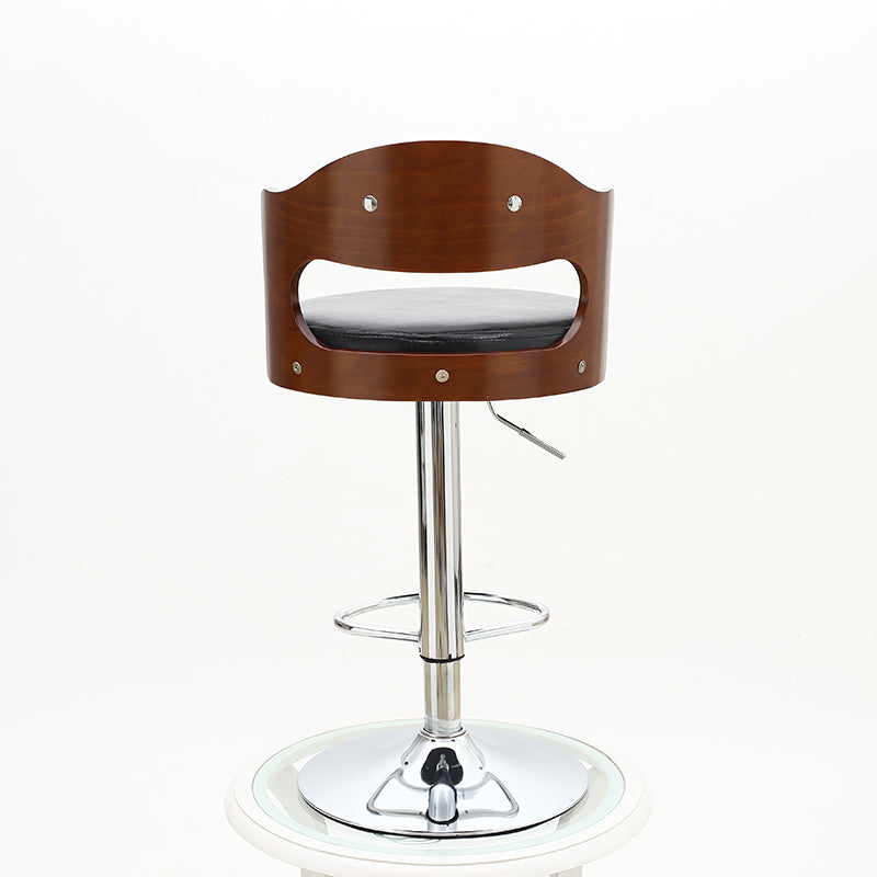Bar Chair Bar Stool with Cut-Out Wood Backrest Round PU Leather Cushion Chrome Metal Base Multifunctional Height Adjustable Swivel Stool for Home Bar Kitchen Island Pub Living Room Home Decor