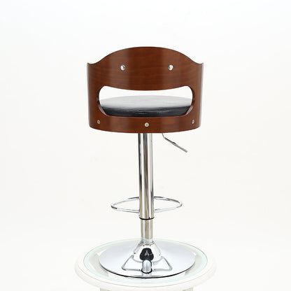 Bar Chair Bar Stool with Cut-Out Wood Backrest Round PU Leather Cushion Chrome Metal Base Multifunctional Height Adjustable Swivel Stool for Home Bar Kitchen Island Pub Living Room Home Decor