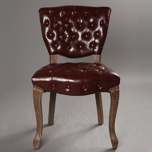Vintage Tufted Leather Dining Chair Classic Button Detail Solid Wood Legs Elegant Style for Dining Room & Home Decor
